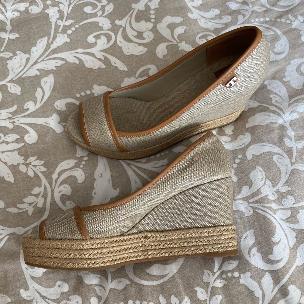 Tory Burch Peep Toe Wedges